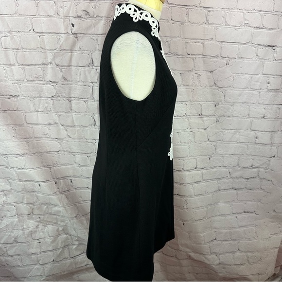 vince camuto black white sheath dress crochet lace collar/neckline detail sz 10 - Picture 2 of 11